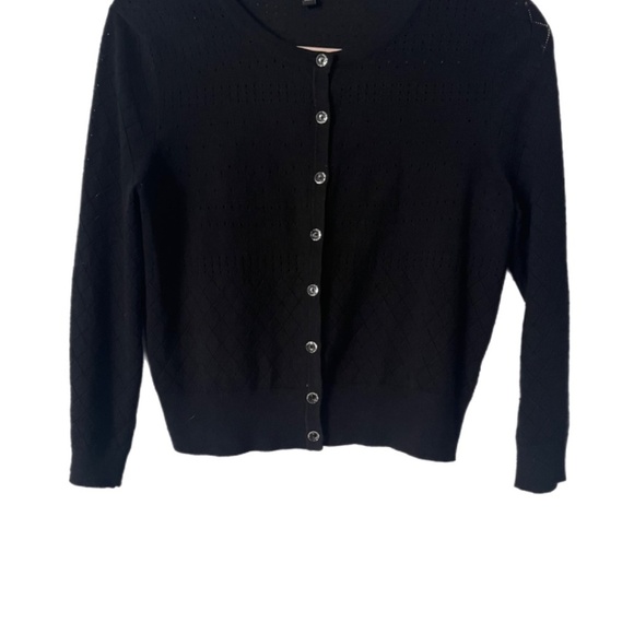 Black Argyle Diamond imprint cardigan minimalist preppy button front - Picture 2 of 4